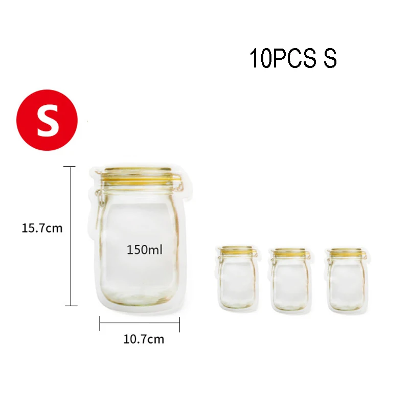 10 шт./партия органайзер для кухонных гаджетов Mason Jar с узором для хранения продуктов, сумки для хранения свежих пищевых закусок, сумка на молнии, кухонные аксессуары - Цвет: 10PCS S Yellow