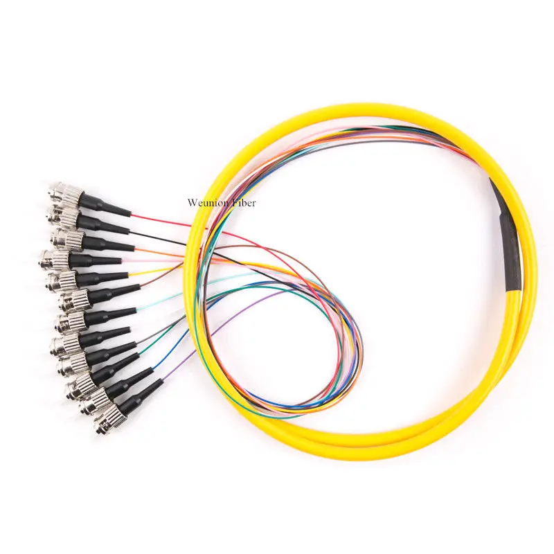 12 ядер цветные волокна FTTH 1 5 м ST волоконно оптический пучок Pigtail 9/125 одиночный