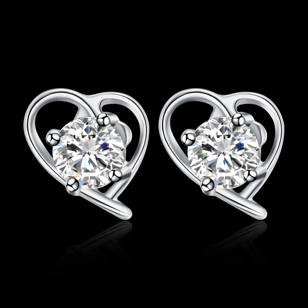 925 стерлингового серебра милый сладкий полые сердца с большой круглый камень