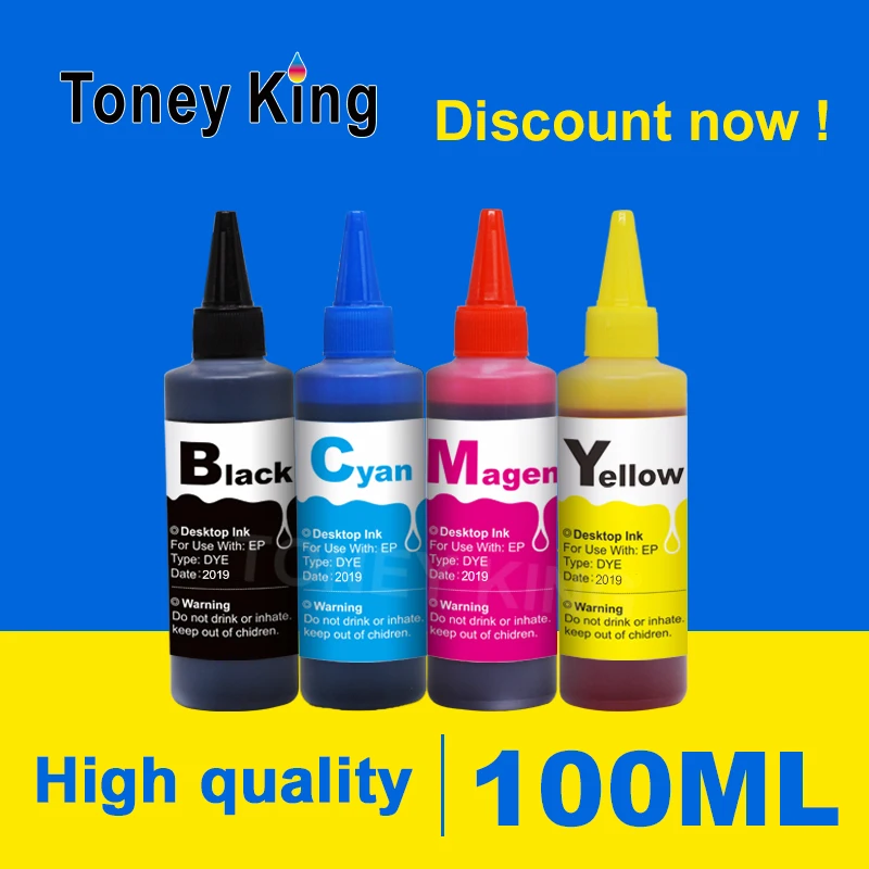 

Toney King 4 Color 100ml Refill Ink Kit For HP 60 61 62 63 343 338 337 339 27 28 56 57 74 75 131 135 XL Printer Ink Cartridge