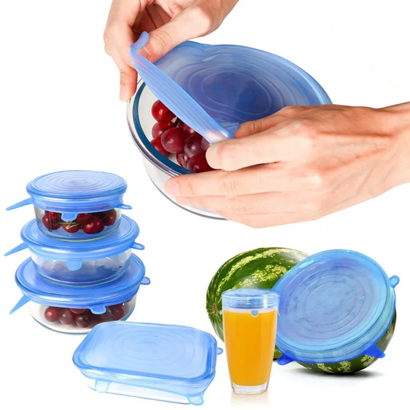 6 шт многоразовые силиконовые растягивающиеся крышки универсальные Эластичные