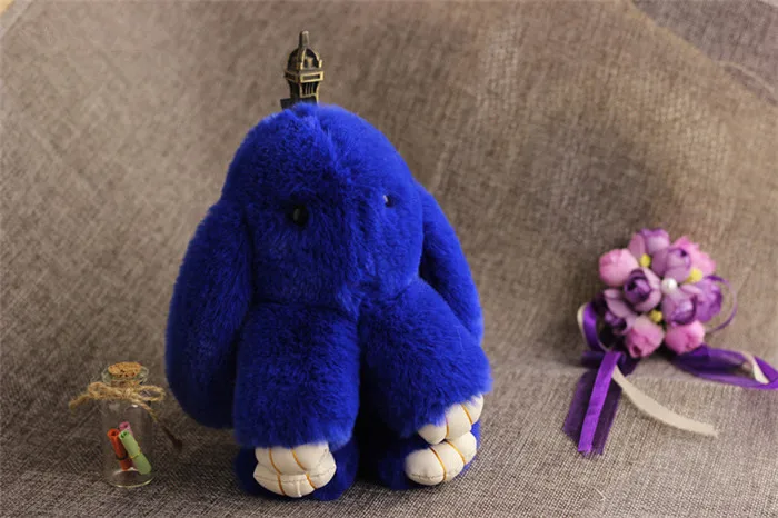 Blue 18cm Пушистый(18 см) из искусственного меха кролика рекса с брелок помпон кролик брелок, украшение заяц игрушечный автомобиль для ключей Для женщин сумочек вечерние подарок - Цвет: Blue 18cm