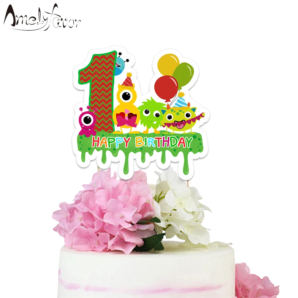 Мини Монстры тема торт Топпер Монстр Бумага вечерние украшения наборы детский