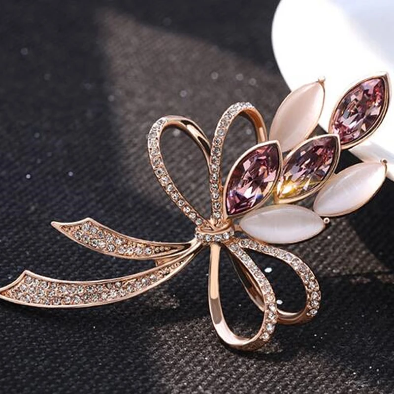 Ladies Crystal Flower Bowknot Brooches Classic Exquisite Female Golden Bright Opal Shining Bouquets | Украшения и аксессуары