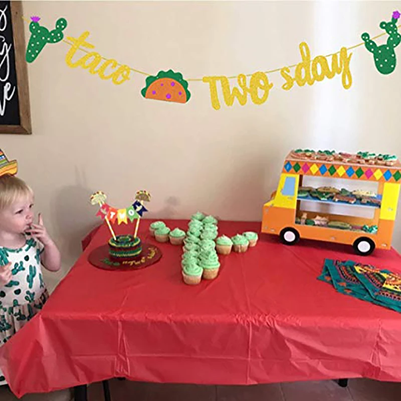 Taco TWOsday баннер для дня рождения Золотой блестящий знак гирлянда мексиканской