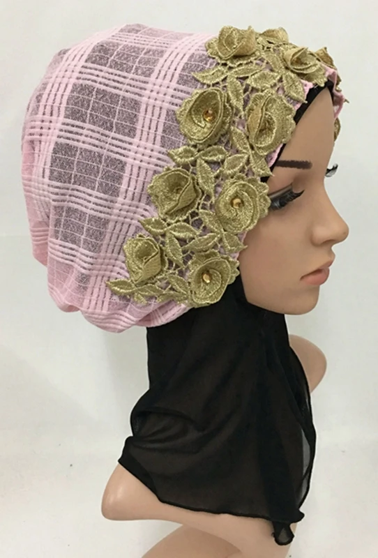 Распродажа Новая кружевная большая розовая тюрбан модная мусульманская Кепка