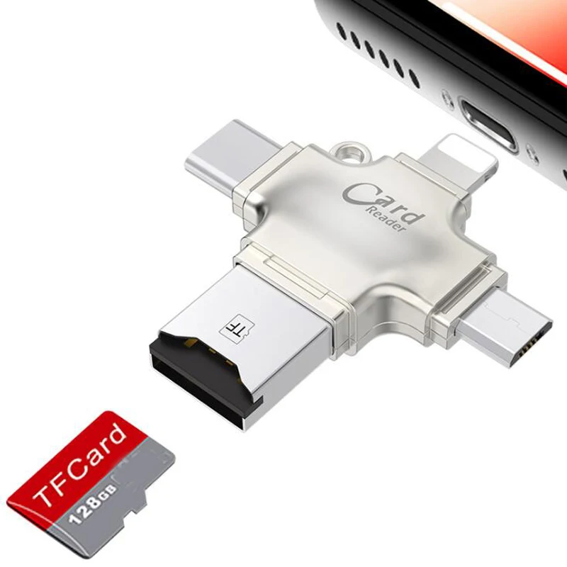 Металлический SD кард ридер microsd карта памяти OTG адаптер для iphone ios tipo c 4 в 1 Android