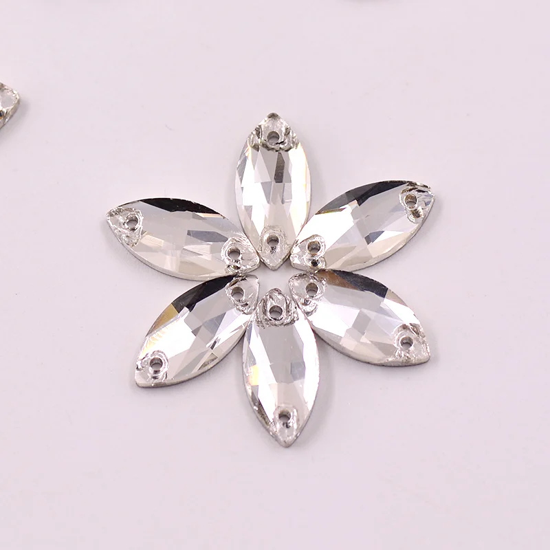 JUNAO 50pcs 7*15mm Sewing Clear Glass Crystals Horse Eye Rhinestone Applique Flat Back Diamond Strass Sew On Stone For Clothes | Дом и сад