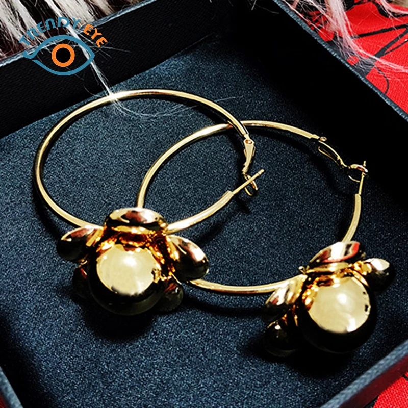 Модные глаз Для женщин Винтаж цветок обруч серьги женский сплава золотые Цвет