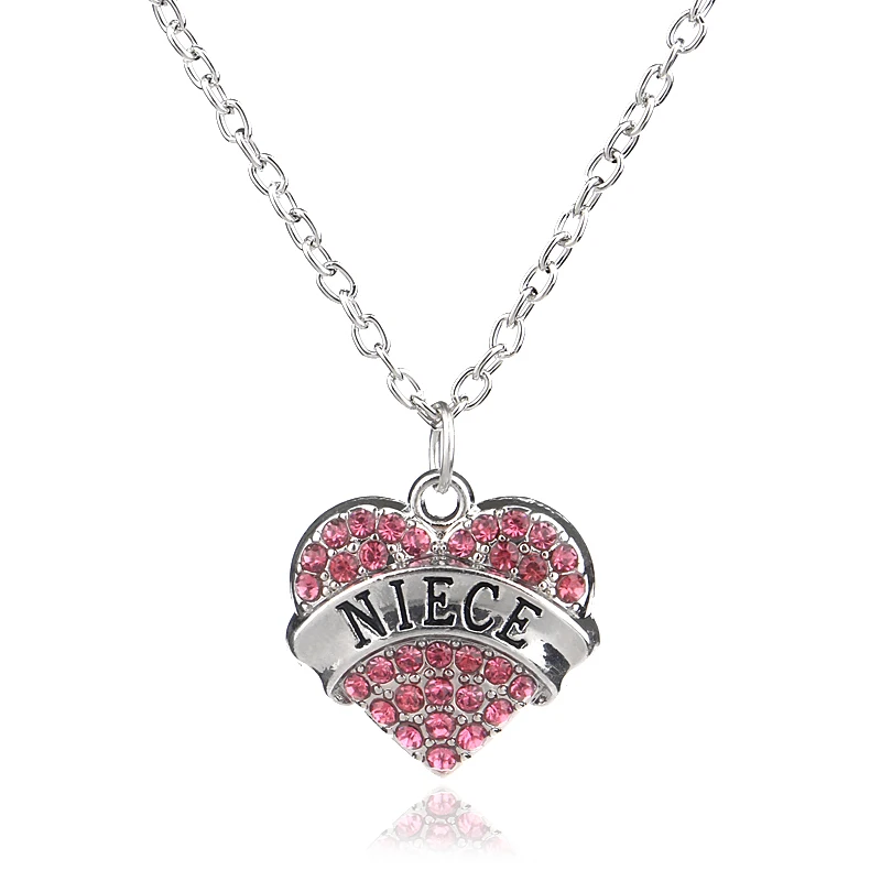 Niece Necklace Прекрасный розовый Хрустальное сердечко любовь ожерелье с подвеской Семья лучшие друзья подарок для мамы дочки сестра Для женщин Цепочки и ожерелья цепь - Окраска металла: Niece Necklace