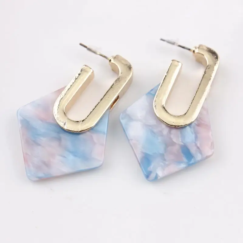 ZWPON Fashion Geometric Acetate Rhombus Hoop Earrings Women Chunky Pendientes Designer Jewelry Wholesale | Украшения и аксессуары