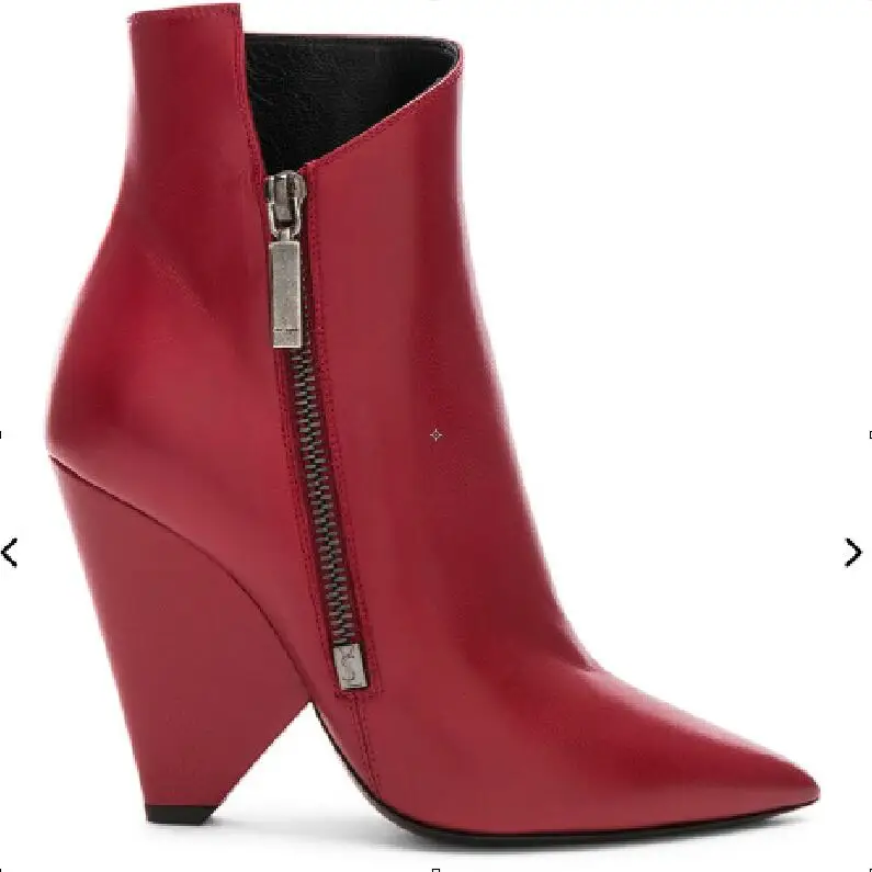 

2018 New Hot Sexy Fashion Catwalk Red PU Ankle Shoes Pointed Toe Strange Style Women's Shoes Zipper Bige Size Women's Boots