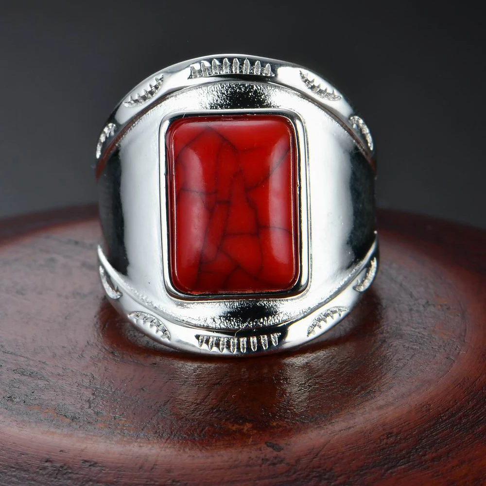 Newest Design Square Green Red Stone Ring Men and Women Silver Plated Vintage Jewelry Male Gift Wedding Rings | Украшения и