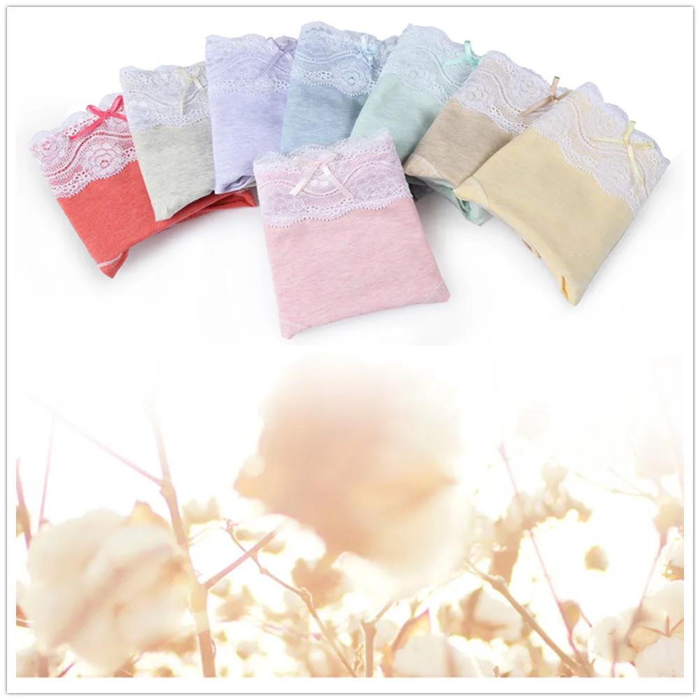 2 Pcs Packed Lace Color Cotton Girl Women Briefs Panties Underpants Lingerie Underwear M/L |
