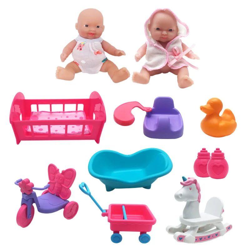 2 dolls 6 parts WOWCHEER 12 см 6 шт. Bebes Reborn мини детские куклы с Колыбель Ванна Мягкие силиконовые маленькие куклы реалистичные Kawaii Игрушки для девочек - Цвет: 2 dolls 6 parts