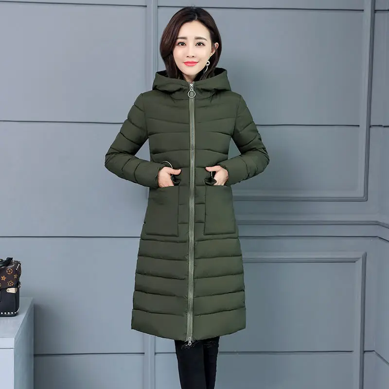 Army Green Vangull, женские зимние парки, пальто, теплые, длинный рукав, с капюшоном, хлопок, пальто, осень, новые, сплошного размера плюс, длинное пальто, длинная верхняя одежда - Цвет: Army Green