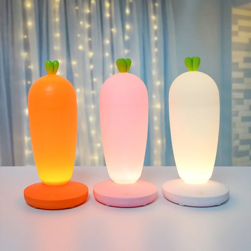 Radish LED Night Light Gift Dimming USB Rechargeable Cute Girl Carrot Touch Switch Bedroom Bedside Table Lamps | Лампы и освещение
