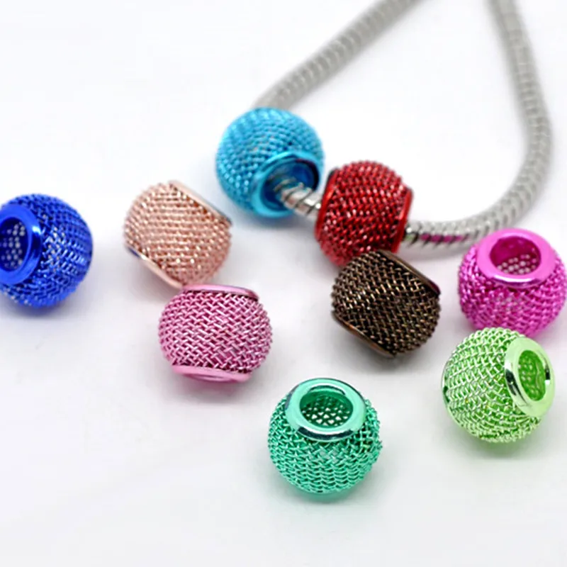 

20Pcs European Spacer Beads Fit Charms Bracelets Mixed Round Hollow Alloy Mesh Jewelry DIY Finding 12mm