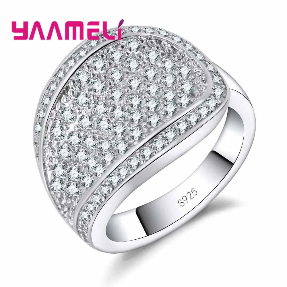 

Full White Austria Crystal Stone Shiny 925 Sterling Silver Wide Wedding Ring Made Cubic Zirconia Jewelry For couples