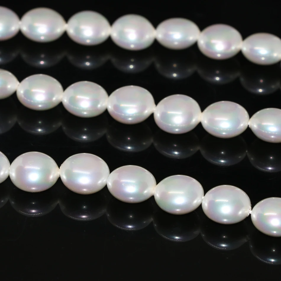 High quality natural white shell pearl round flat coin beads 12mm women charming party wedding gifts jewelry making 15inch B2279 | Украшения