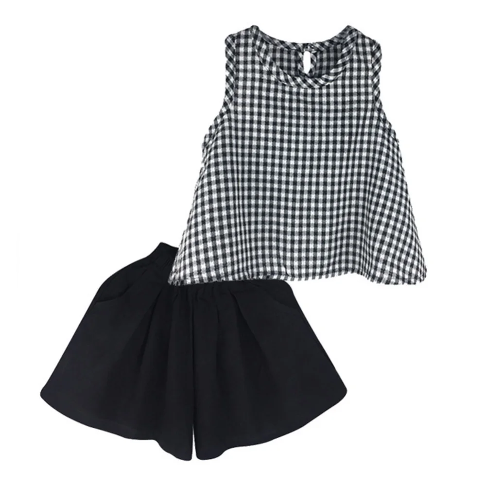 Летняя одежда для маленьких девочек костюм в клетку трапециевидный жилет без