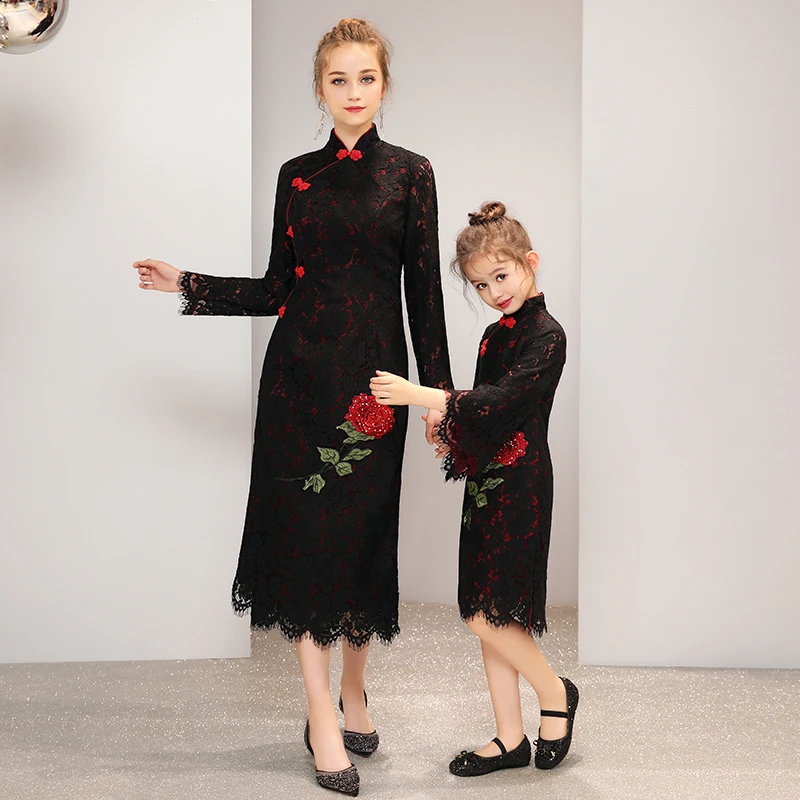 Винтажные кружевные вечерние платья черные и красные аппликации Платья для