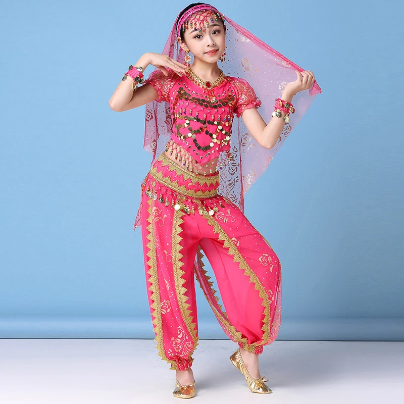 

8 pieces Performance Girls Indian Bollywood Dance Clothing Outfits Children for kid Costume Set
