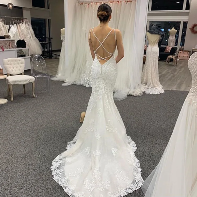 Сексуальное свадебное платье в стиле русалки на тонких бретельках Vestido De Noiva