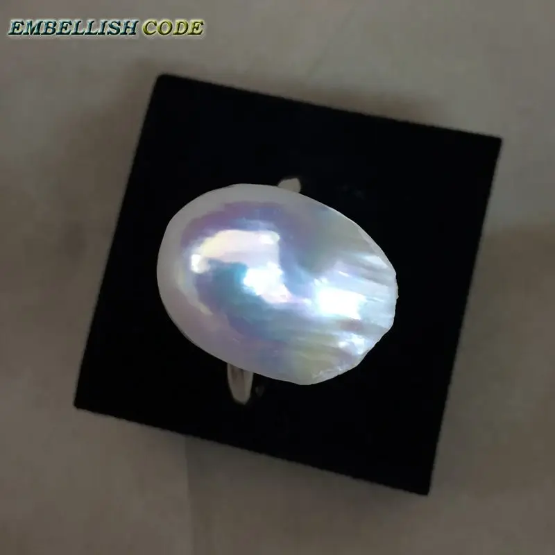 Кольцо с барочным жемчугом настраиваемого размера, простой стиль, белый, блестящая ткань с ядерным огненным шаром для женщин.