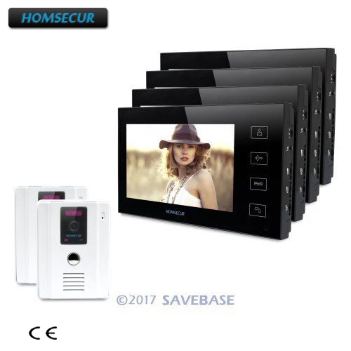HOMSECUR 7 &quotдомофон системы + белая камера черный монитор для угловой установки|door