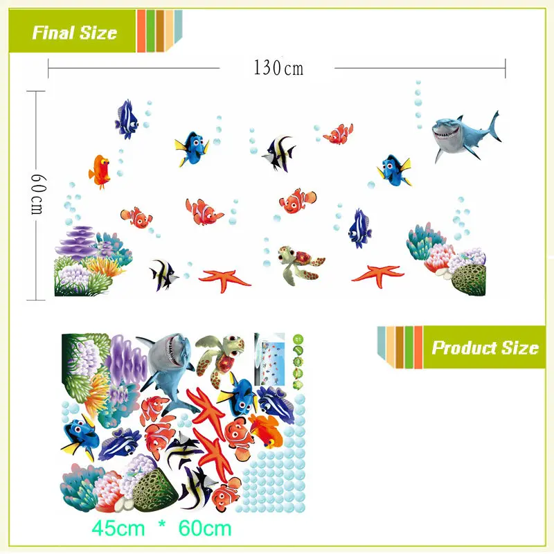 3d-фотообои с рисунком разноцветной морской рыбы | Дом и сад