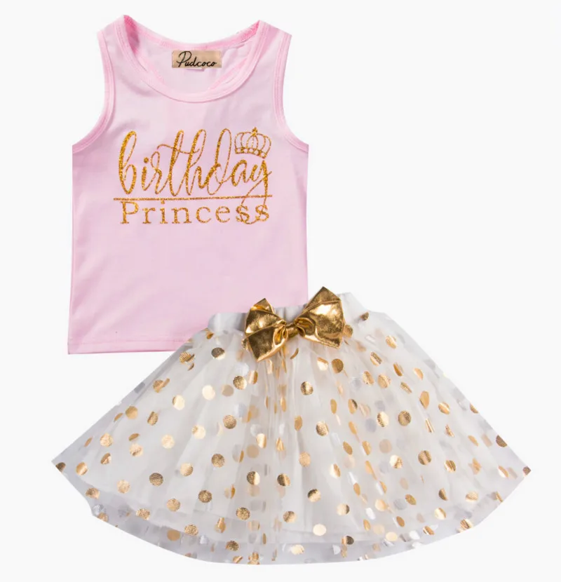 US STOCK Kids Girls Toddler Princess Dress Children Baby Party Pageant Dot Bowknot Clothes Outfit Costume 2pcs | Детская одежда и