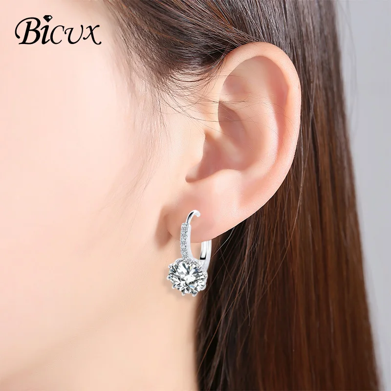 BICUX серебристый цвет ААА кубического циркония серьги со шпилькой для женщин