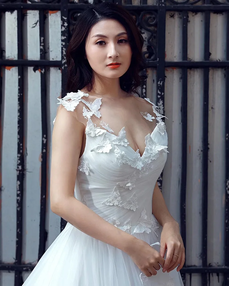 J66527 jancember elegant wedding dress v-neck appliques lace up back like white bridal dresses floor length vestidos boda novia | Свадьбы и