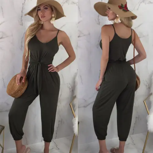 Плюс Размеры Для женщин Праздник рукавов Спагетти ремень Длинный комбинезон