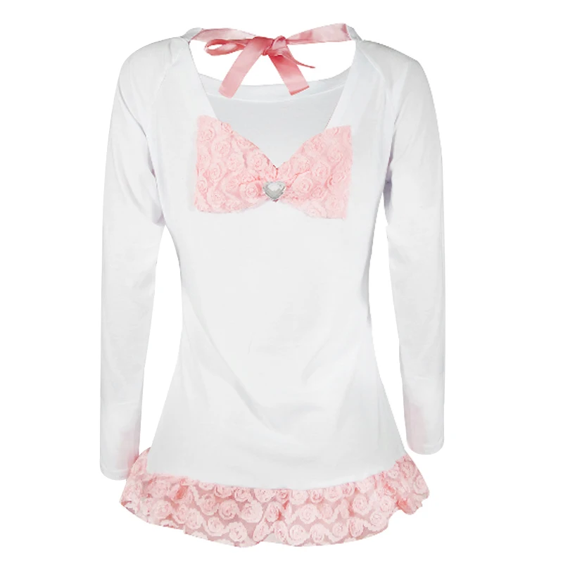 Женская футболка с бантом MIOIM осенняя свободная длинным рукавом и вырезом на