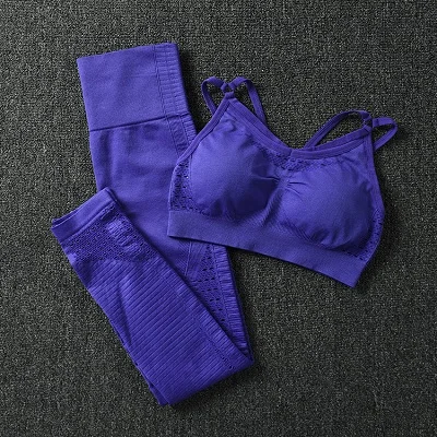 purple set Женский набор для занятий йогой и тренажерного зала из 2 предметов VIP - Цвет: purple set