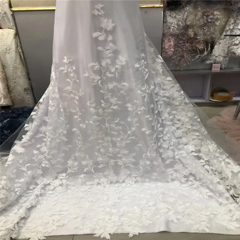 2018 популярный дизайн 3d цветок вышитое Африканское кружево ткань для свадебного