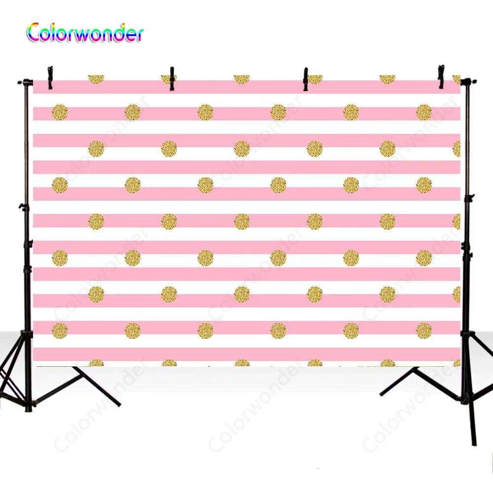 Фотофон Colorwonder с белыми и розовыми полосками 7x5ft золотые точки бесшовный фон для