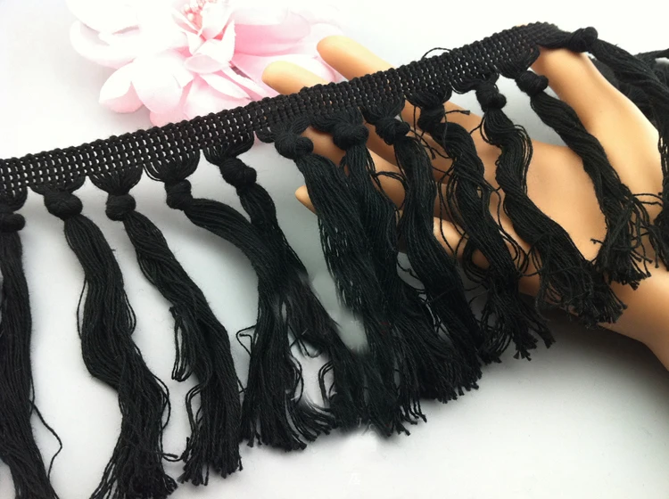 Лента с бахромой черная/белая/бежевая 3 ярда 10 см 93 дюйма