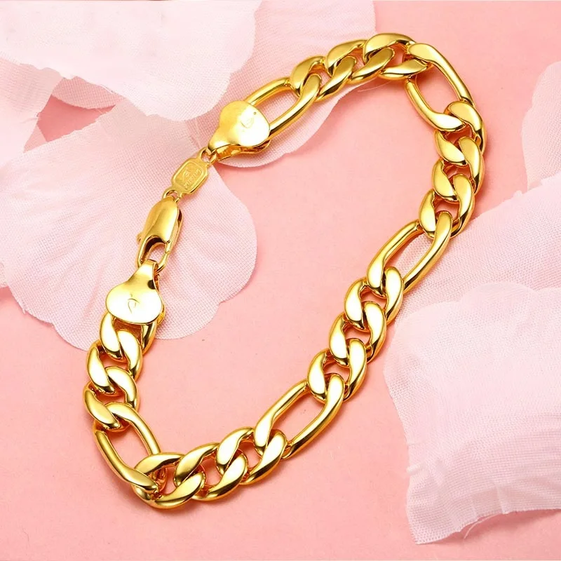 OMHXFC Wholesale European Fashion Man Male Party Birthday Wedding Gift Figaro Wide Thick Link Chain 24KT Gold Bracelet ES100 | Украшения и