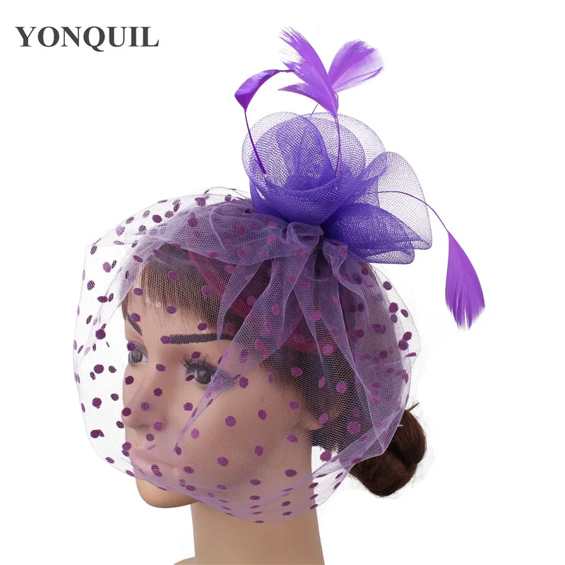 

Fancy Color Fascinator Headwear Colorful Mesh Feather Bridal Veils Party Show Hair Accessories Millinery Cocktail Hats MYQ051