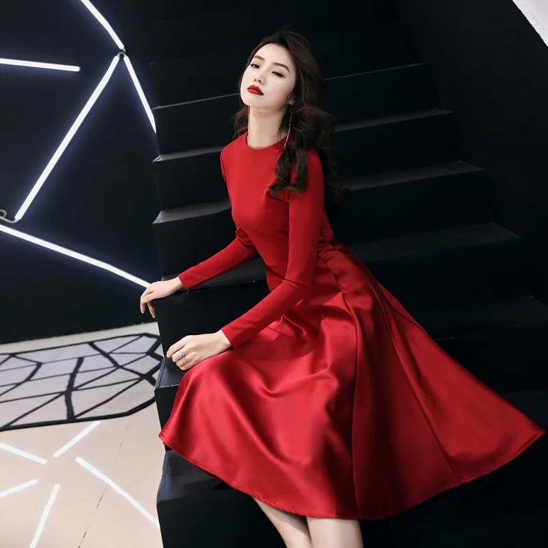 2019 New Red Slim O-Neck long sleeve dress vestido de festa Formal party Chinese Style Dress Vestidos Plus Size XS-XXXL |