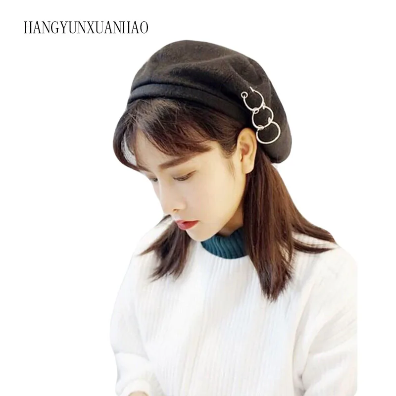 2019 зимние шапки новые береты с железными кольцами берет Кепка 17 века черная