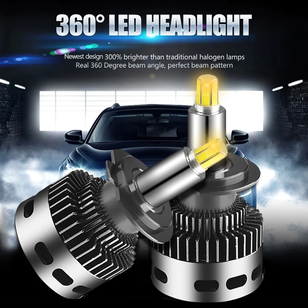 2 предмета в комплекте 12 боковых 19000LM CSP H11 H7 Canbus автомобильные фары H8 H1 HB3 9005 9006 3D 360 градусов без ошибок светодиодный лампы Автомобильный противотуманный свет лампы 12V