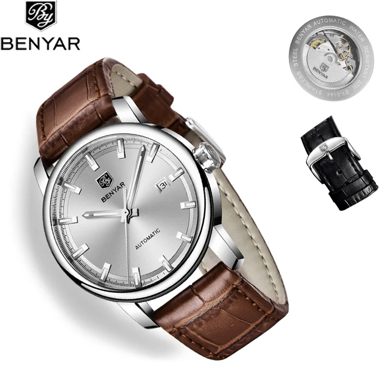 

BENYAR, новинка 2019, мужские часы от ведущего бренда, Роскошные автоматические часы, мужские кожаные часы, механические наручные часы, мужские ч...
