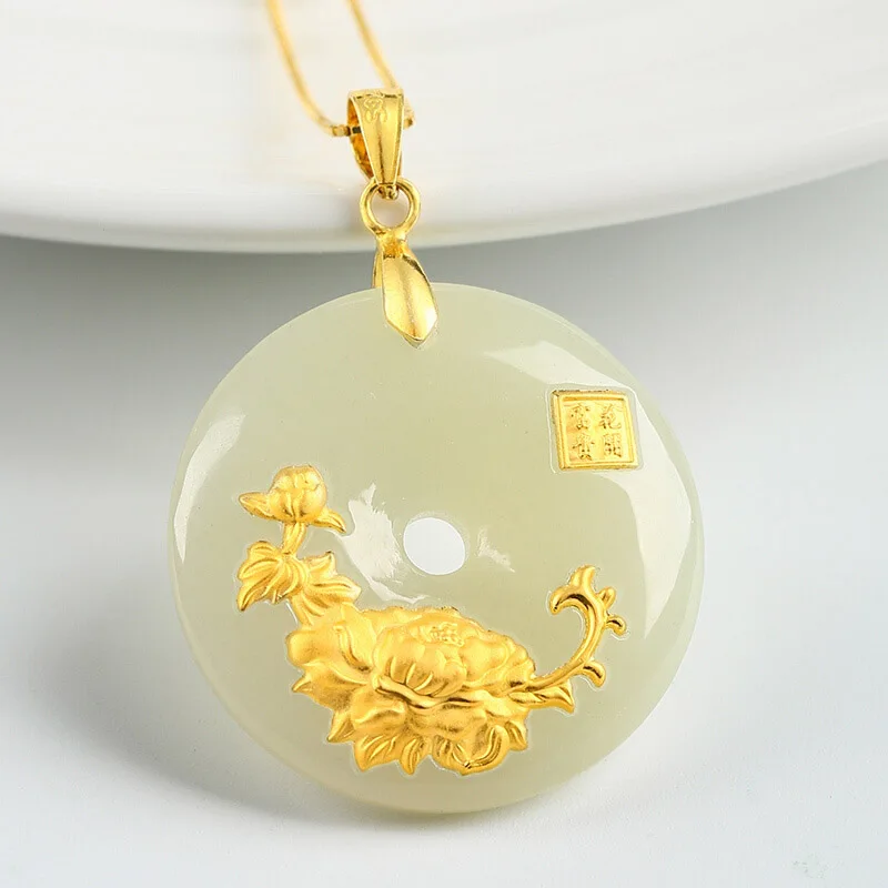 Кулон на пуговицах Hetian Jade ожерелье для влюбленных амулет удачу 24K золото оптовая