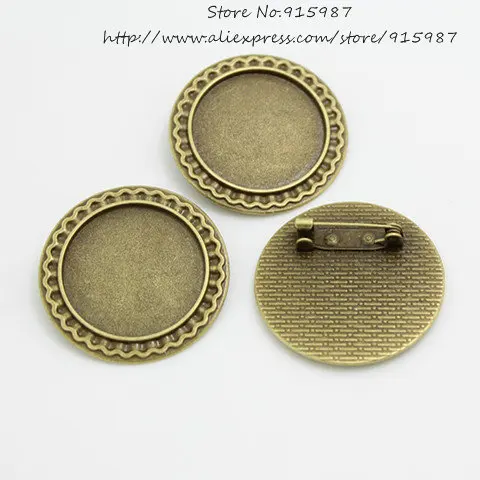 

Sweet Bell wholesale (10 pieces/lot) Antique Bronze Metal Alloy Brooch 34mm (Fit 25mm Dia) Round Cabochon Settings 8C1326