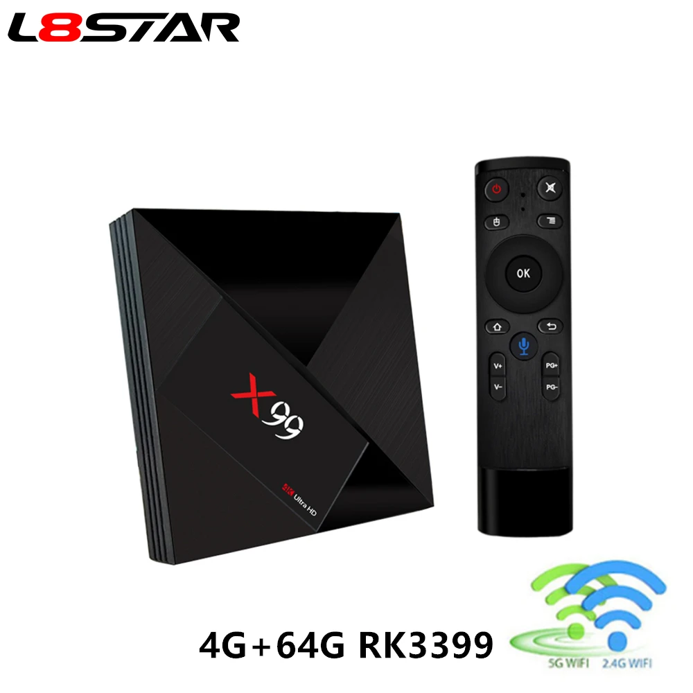 L8STAR X99 Android 7 1 ТВ приставка RK3399 4 Гб ОЗУ 64 ПЗУ с голосовым пультом дистанционного