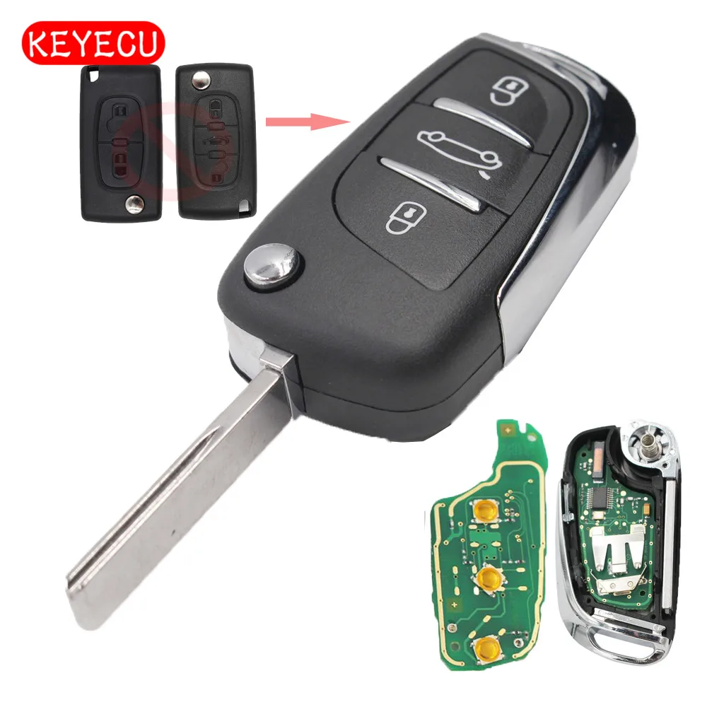 

KEYECU DS Modified Folding Remote Key Fob 3 Button for Citroen C2 C3 433MHZ ID46 0523 Model VA2/HU83 Blade